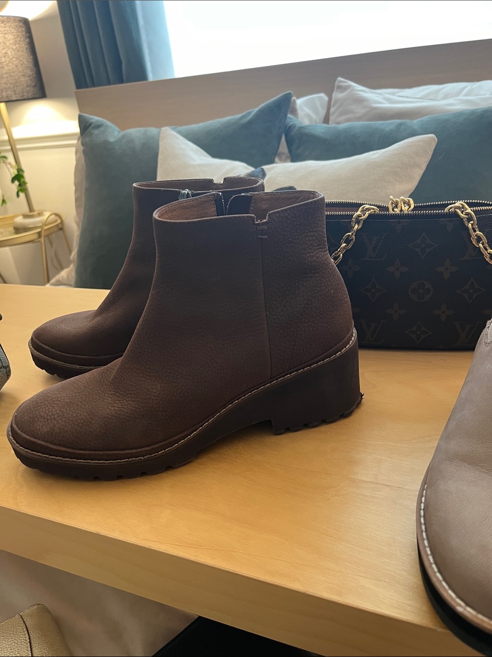 gentle souls Dark Brown Leather Mona Ankle Boots with Lug Sole